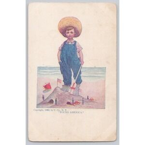 C. Bernhardt Wall "Young America" Boy with Shovel Americana Artist 1905 POSTCARD